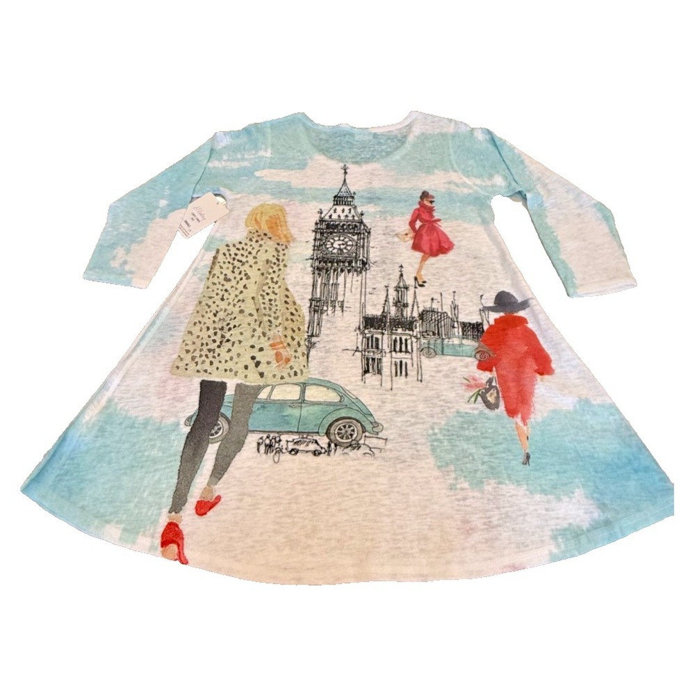 Et Lois Women's 3/4 Sleeve A-Line Blouse London theme Small ($79) NWT